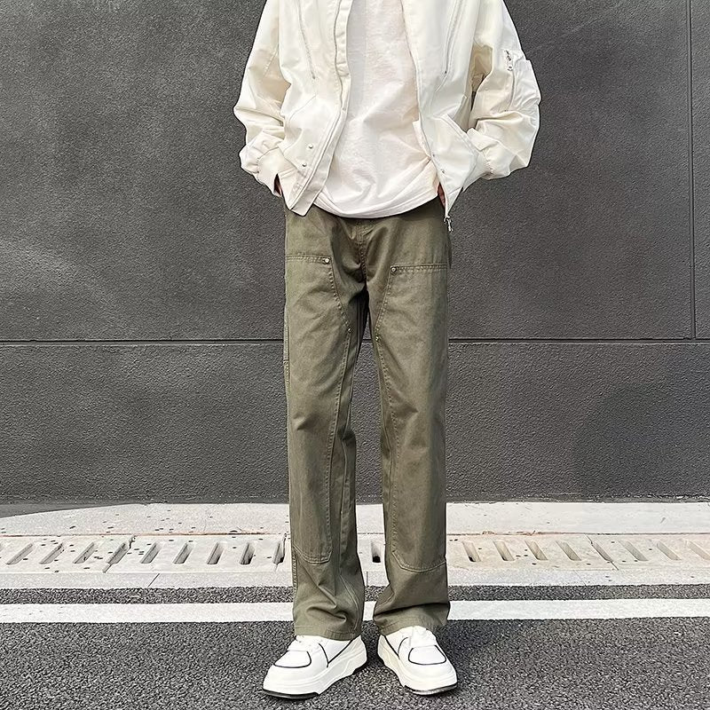 saferido fall outfit men Army Green Logging Pants Men's Autumn American High Street Vibe Straight Pants Loose Ruan Handsome Casual Overalls Boys