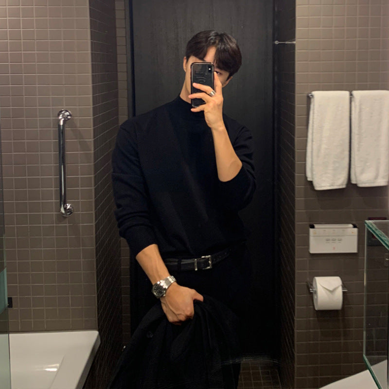 saferido -shop starboy outfit Autumn and Winter High-Grade Half Turtleneck Sweater Men's Korean-Style Loose Casual Solid Color Mid-Collar Knitted Bottoming Shirt Long Sleeve Inner Wear