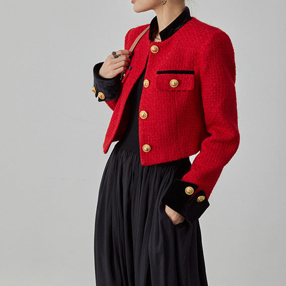 2025 Temperament high-end small fragrant jacket, tweed short jacket spring women's clothing spring and autumn red top