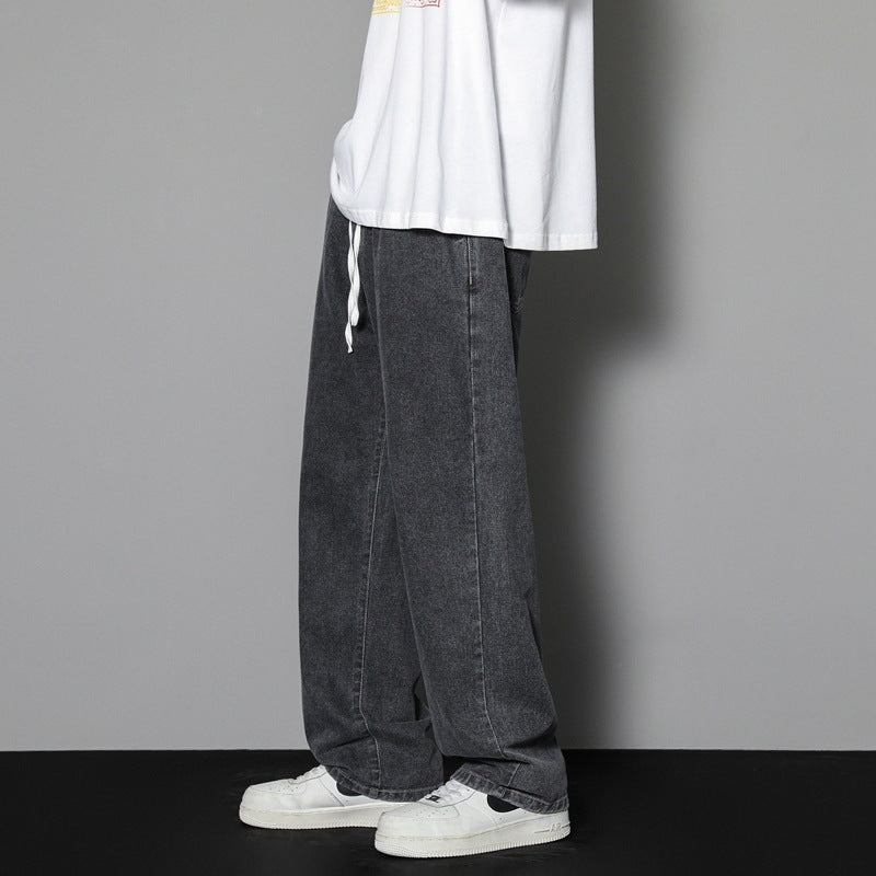 saferido -shop black men fashion urban Clean and Comfortable Trendy Season Men's New Jeans Loose Straight Casual Youth Hong Kong Style Cropped Pants All-Matching