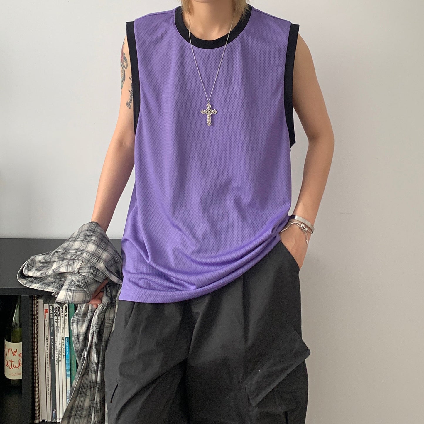 saferido non binary outfits American Retro Contrast Color Vest Loose Couple Sleeveless T-shirt Stacked Item Trendy Simple All-Match Top for Men