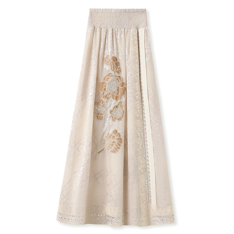 New Chinese style light luxury stand-up collar bead embroidery sleeveless sequins loose silk vest dress set MY012