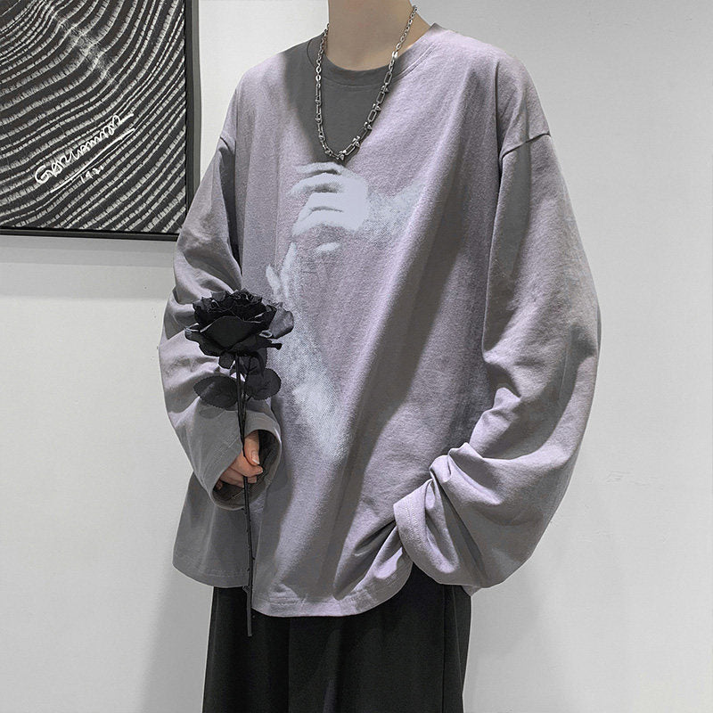 saferido -shop grunge outfits Autumn T-shirt Men's Long-Sleeved Korean Style Hong Kong Style Trendy Handsome Casual All-Match Loose Inner Hip Hop Bottoming Shirt Autumn Clothes