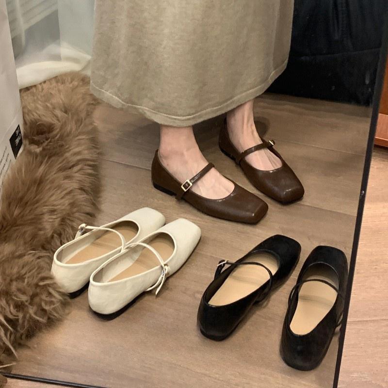 2025 British style small leather shoes for women's new spring and autumn casual retro square head Mary Jane single shoes for women