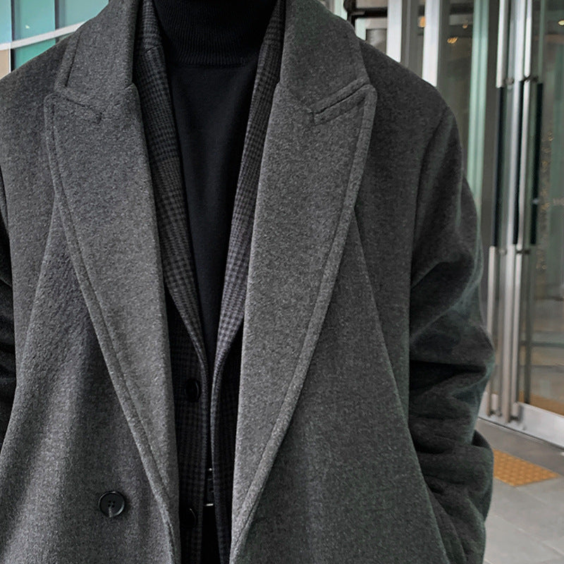 saferido frat outfits Woolen Coat 2024 New Men's High-Grade Winter Thickened Long over-the-Knee Korean Woolen Coat