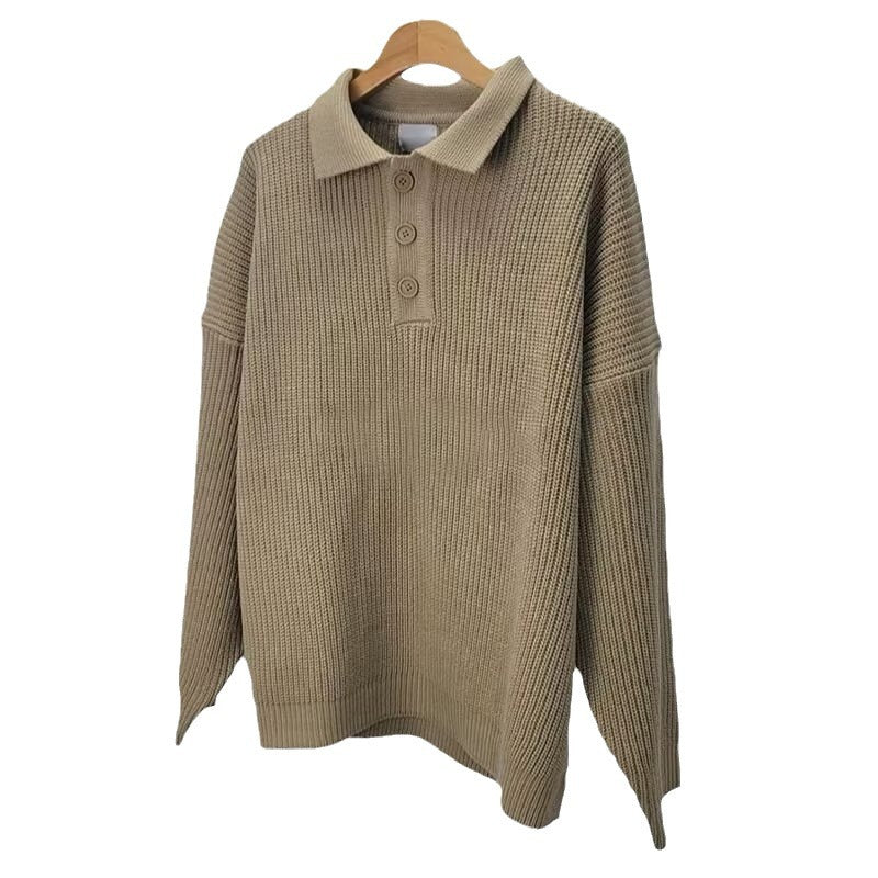 saferido -shop fall mens outfits Autumn and Winter New Pure Color Simple Style Sweater Loose Casual Button Lapel Sweater Control Year Trendy Men Autumn and Winter