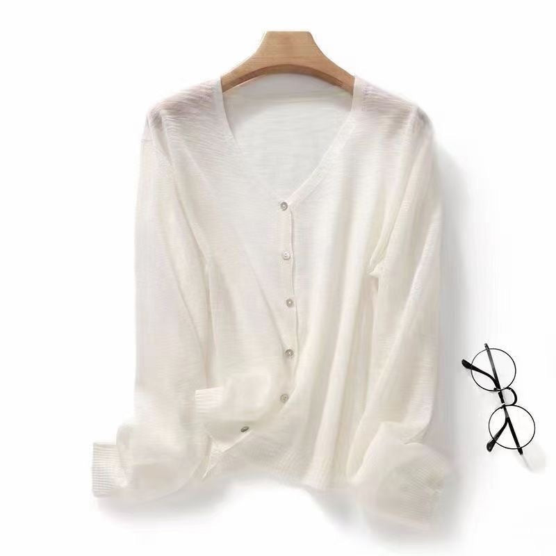 Thin bamboo and hemp short knitted cardigan jacket for women's summer imitation ice silk hollow sunscreen air-conditioning shirt for women