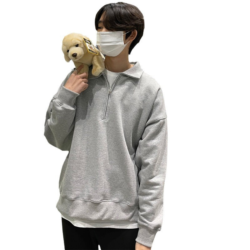 saferido men’s haircut Basic Men's Pullover Sweater Half-Open Zipper Lapel Simple All-Match Coat Korean Spring Solid Color Long-Sleeved Top
