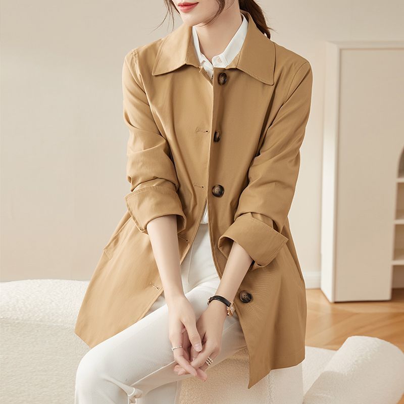 Mom trench coat women's spring and autumn new Korean version waist loose and thin casual fashion small coat