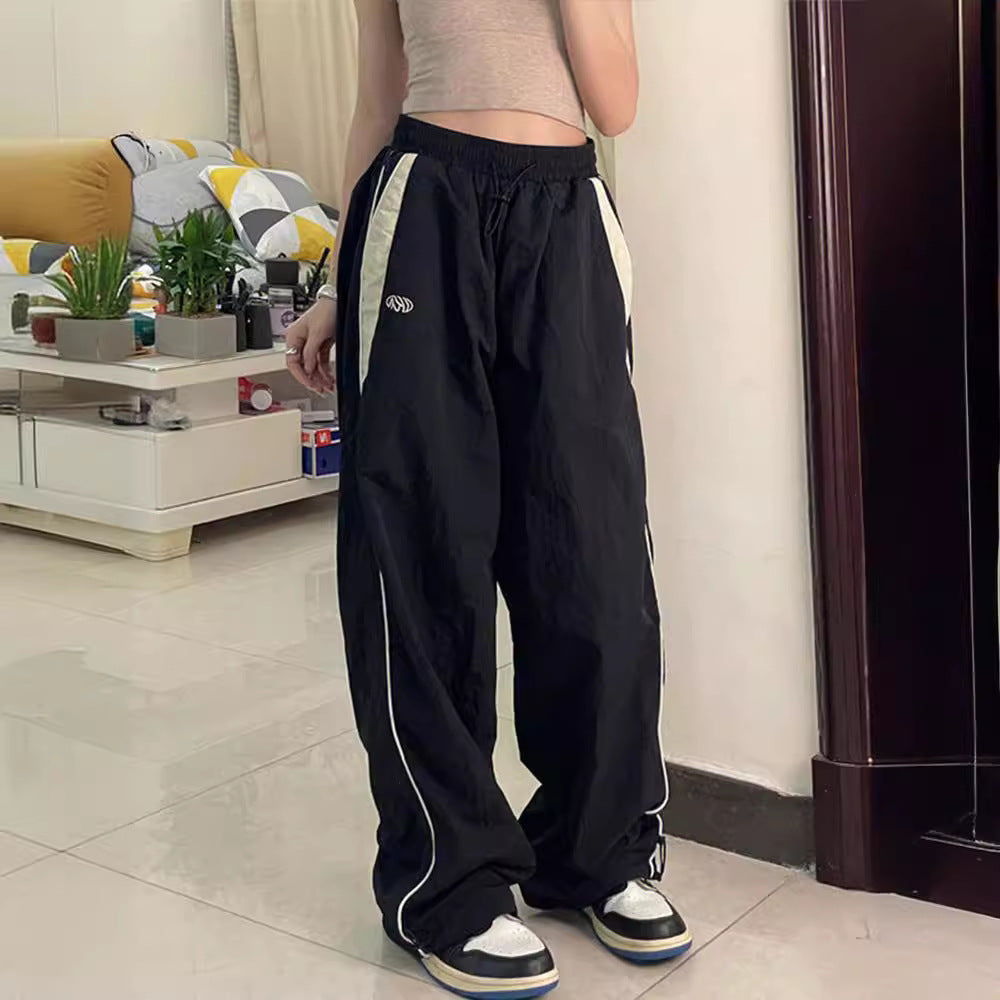 saferido -shop 90s streetwear Spring and Autumn Fashion Personalized Niche Street Women's Elastic High Waist Loose Sports Wide-Leg Pants