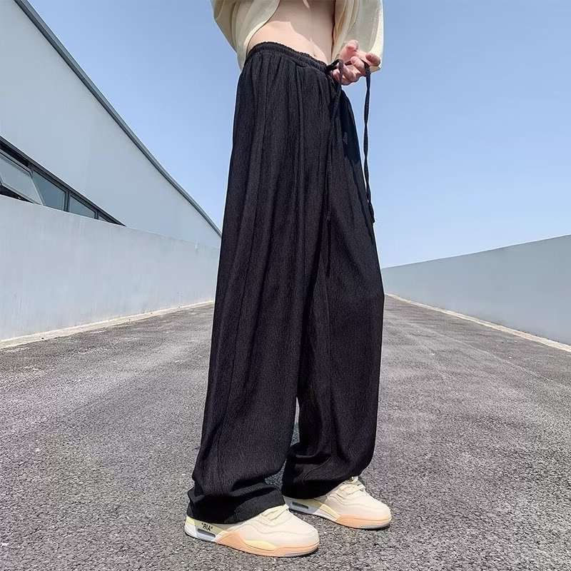 saferido fall mens outfits Ice Silk Pants Men's Summer Thin American High Street Fashion High-Grade Ruffle Handsome Drape Straight Wide-Leg Casual Trousers
