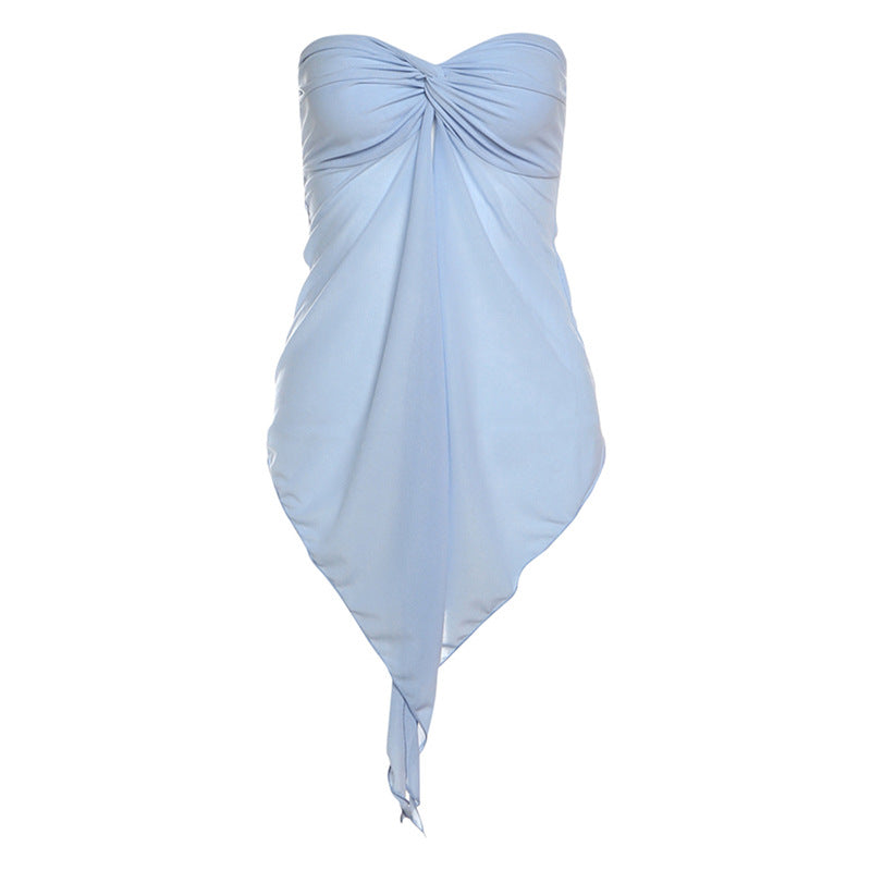 2025 style 2025 spring new women's clothing chest-wrapped mesh see-through navel vest waist-wrapped hip skirt