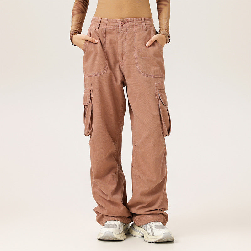 saferido 2000s fashion Japanese Retro Autumn Distressed Washed Overalls Casual Large Pocket Men's and Women's Loose Trousers