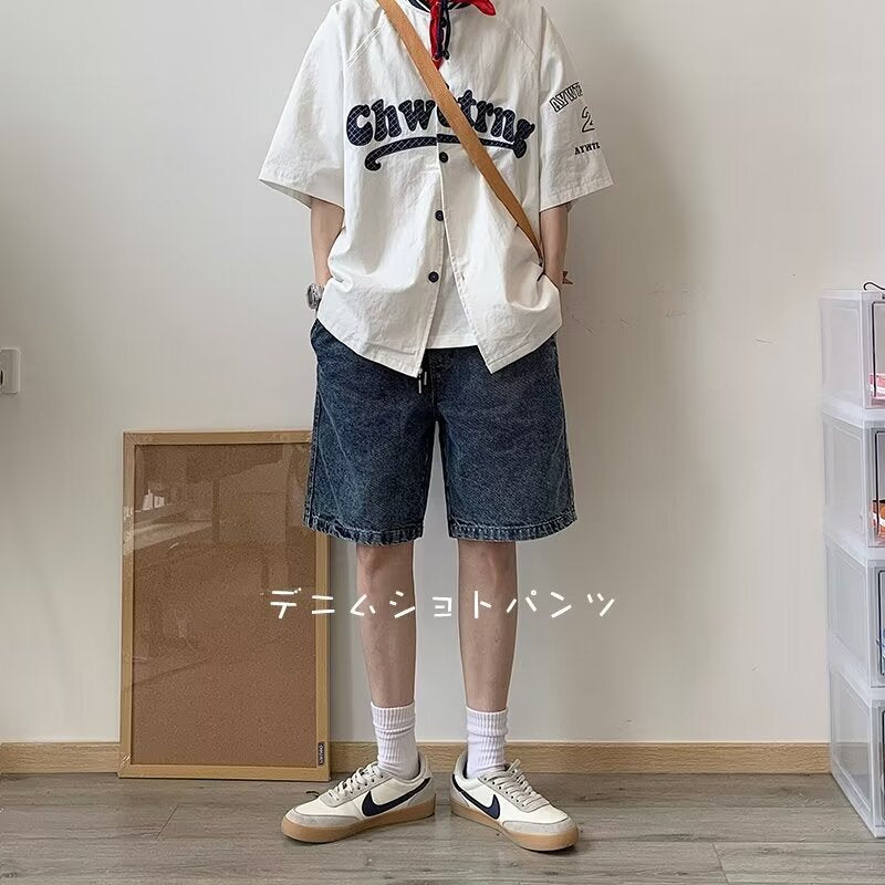 saferido -shop masc outfits Workwear Denim Shorts Men's Summer Loose High-Grade Casual Middle Pants Washed Retro Ruan Handsome Fifth Pants
