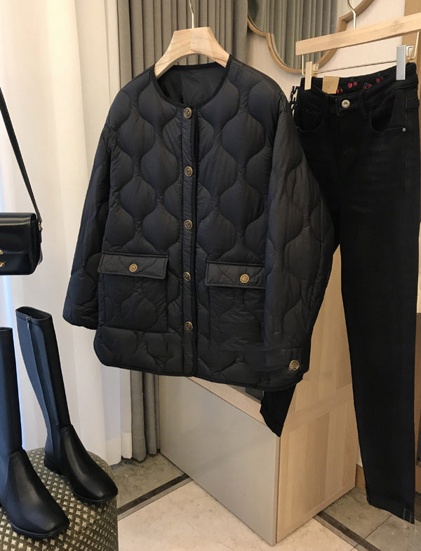 2025 Xiaoxiangfeng down jacket rhombus high-end 90 white duck down light and thin white women's short women's coat