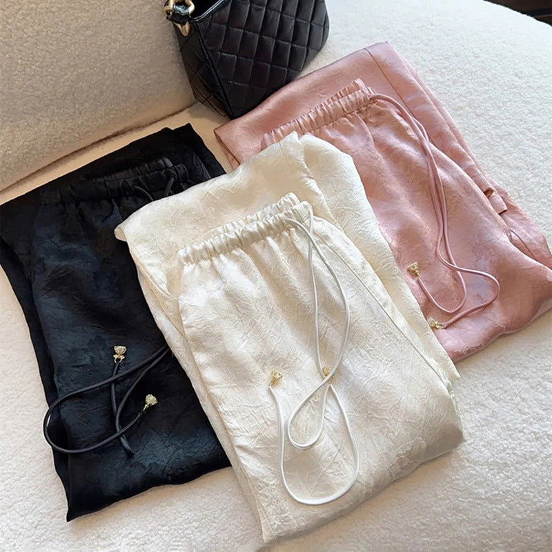 New new Chinese style light luxury simple solid color temperament casual pants loose and thin acetic acid trousers M5163