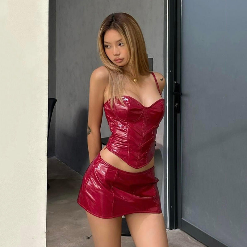 Cross-border 2025 style 2025 spring new women's clothing pure desire sexy suspender small vest waist hip skirt