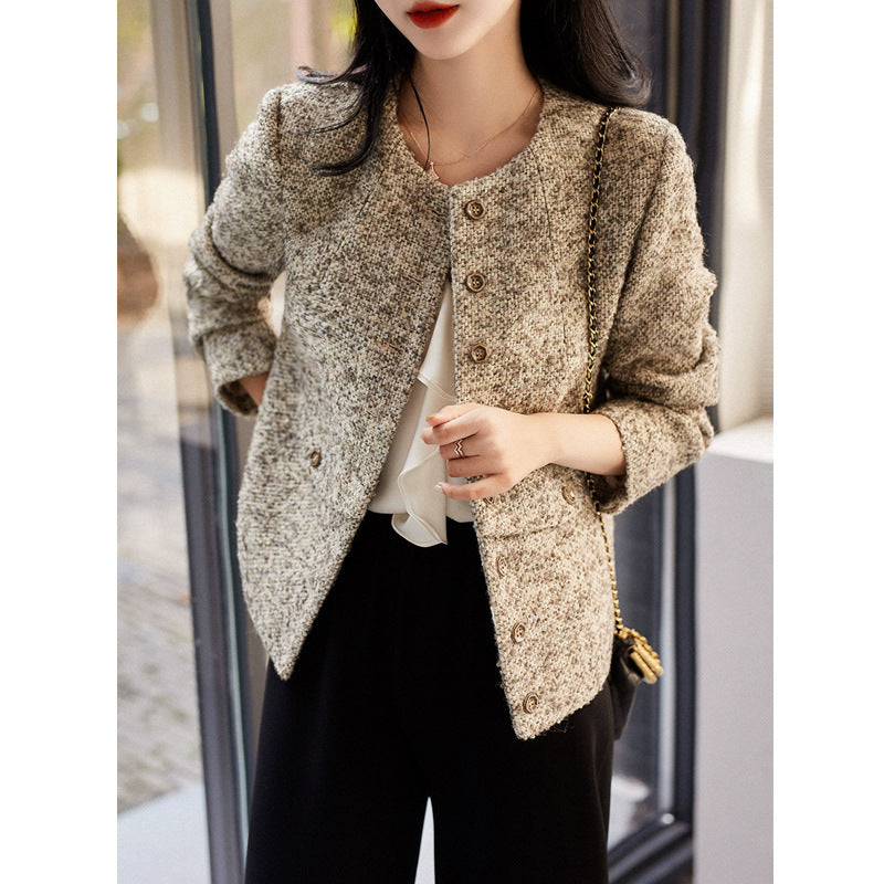 2025 Premium wool tweed small fragrant jacket short spring and autumn new spring clothing high-end women's clothing gold gray