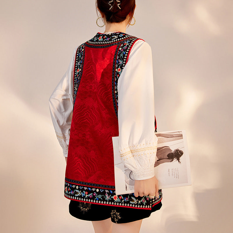 temperament national style new Chinese high-end unique high-end design sense light luxury retro vest jacket women M7088