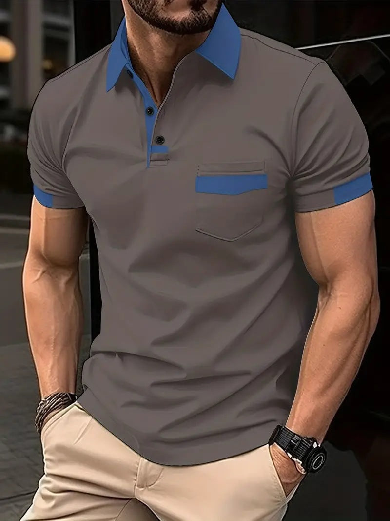 summer men's color matching pocket POLO shirt sports polo shirt