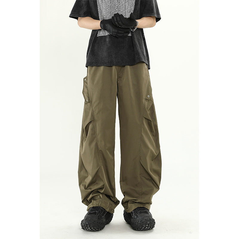 American retro workwear paratrooper pants men summer new design wide-leg pants loose straight casual pants