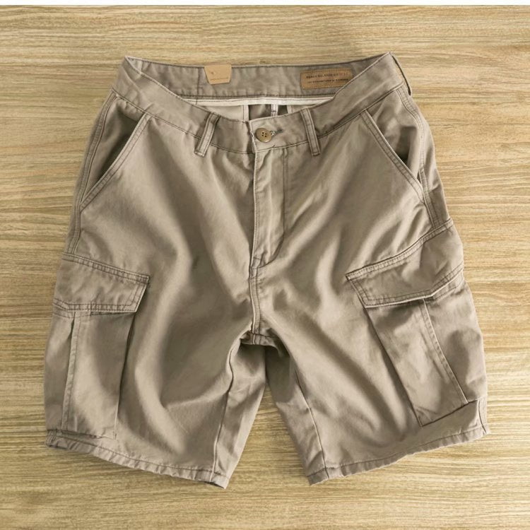 saferido boy outfits Cotton Workwear American Casual Cropped Pants Men's Fit Straight Pants Trendy Breathable Color Multi-Pocket Shorts