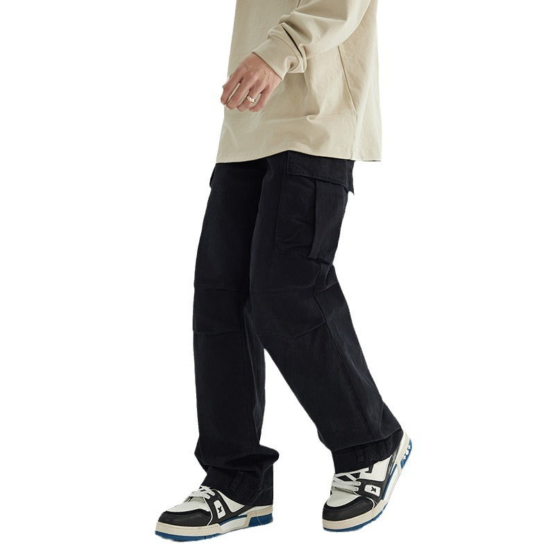 American high street retro multi-pocket overalls men's summer new ins trend loose straight versatile casual pants