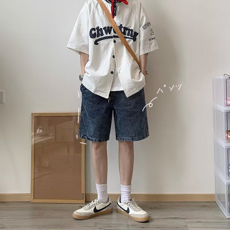 saferido -shop masc outfits Workwear Denim Shorts Men's Summer Loose High-Grade Casual Middle Pants Washed Retro Ruan Handsome Fifth Pants