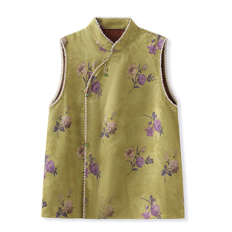 Summer new national style light luxury printed vest retro celebrity loose and thin meat cover premium top M6057