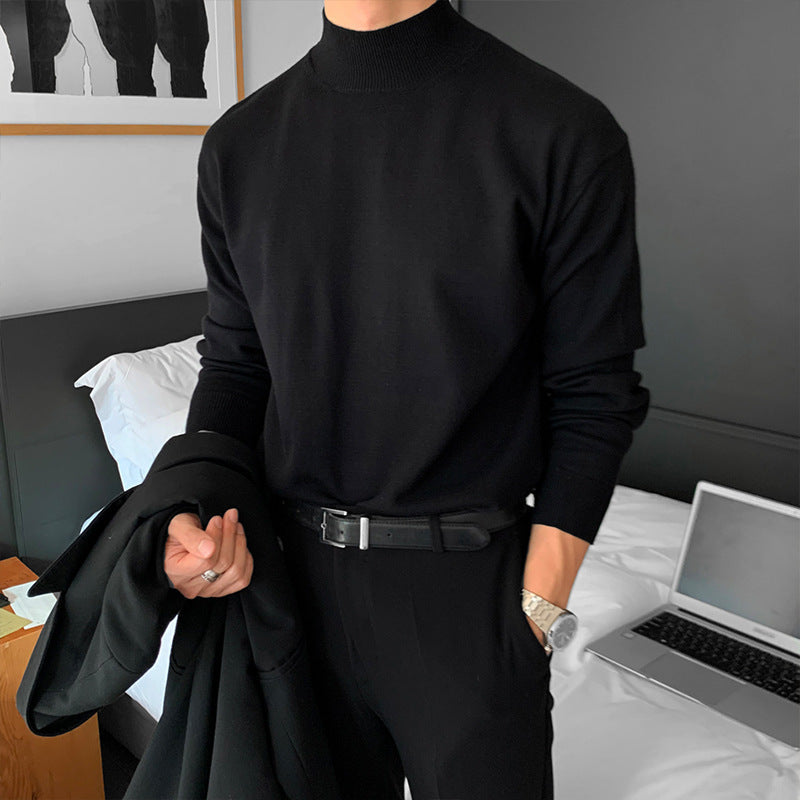 saferido -shop starboy outfit Autumn and Winter High-Grade Half Turtleneck Sweater Men's Korean-Style Loose Casual Solid Color Mid-Collar Knitted Bottoming Shirt Long Sleeve Inner Wear