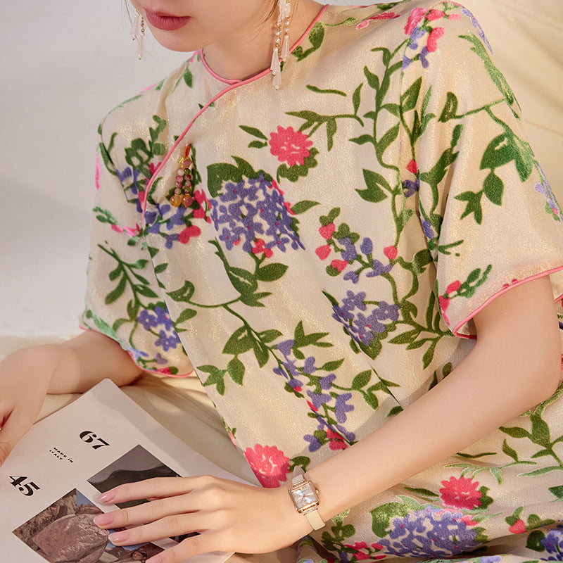 New Chinese style light national style burnt mulberry silk dress with loose temperament and niche design short skirt women M3113