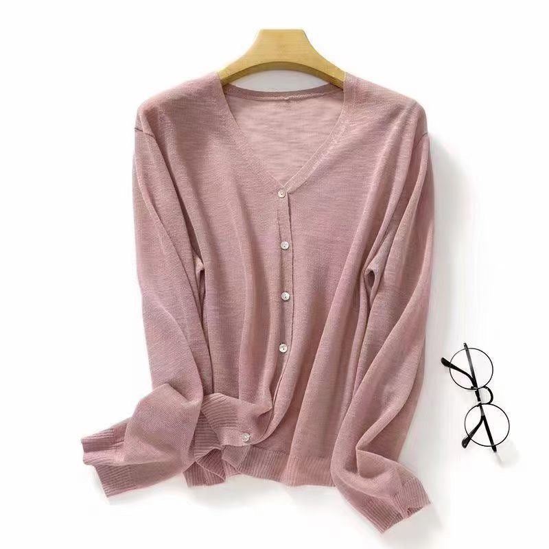 Thin bamboo and hemp short knitted cardigan jacket for women's summer imitation ice silk hollow sunscreen air-conditioning shirt for women
