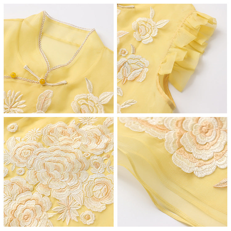 New Chinese mulberry silk sleeveless lace vest summer new national style stand-up collar buckle vest N4012