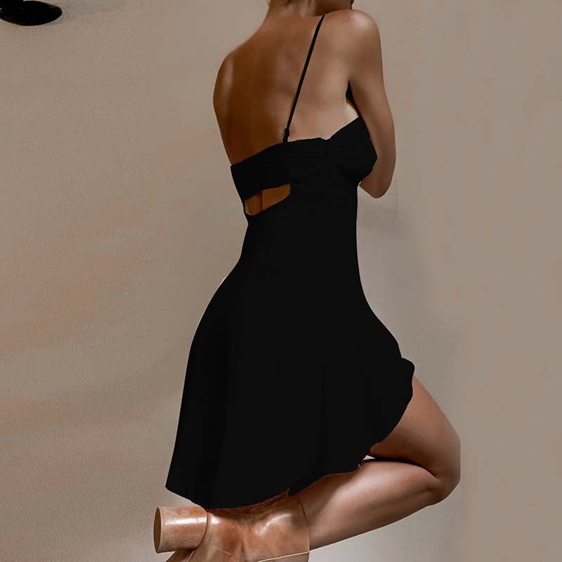 SAFERIDO 2025 A piece of style ins New Popular trade women's clothing, sexy hollow wrinkled bm suspender slim dress women