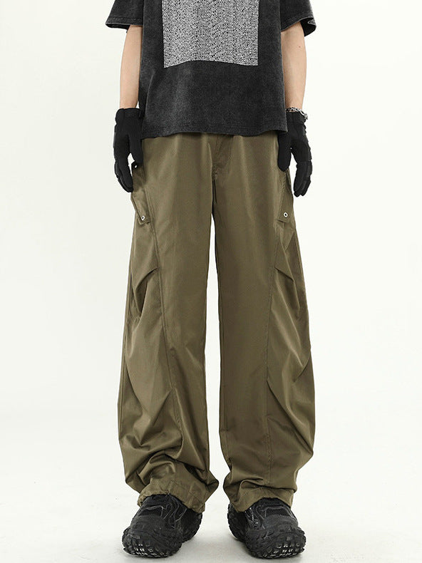 American retro workwear paratrooper pants men summer new design wide-leg pants loose straight casual pants