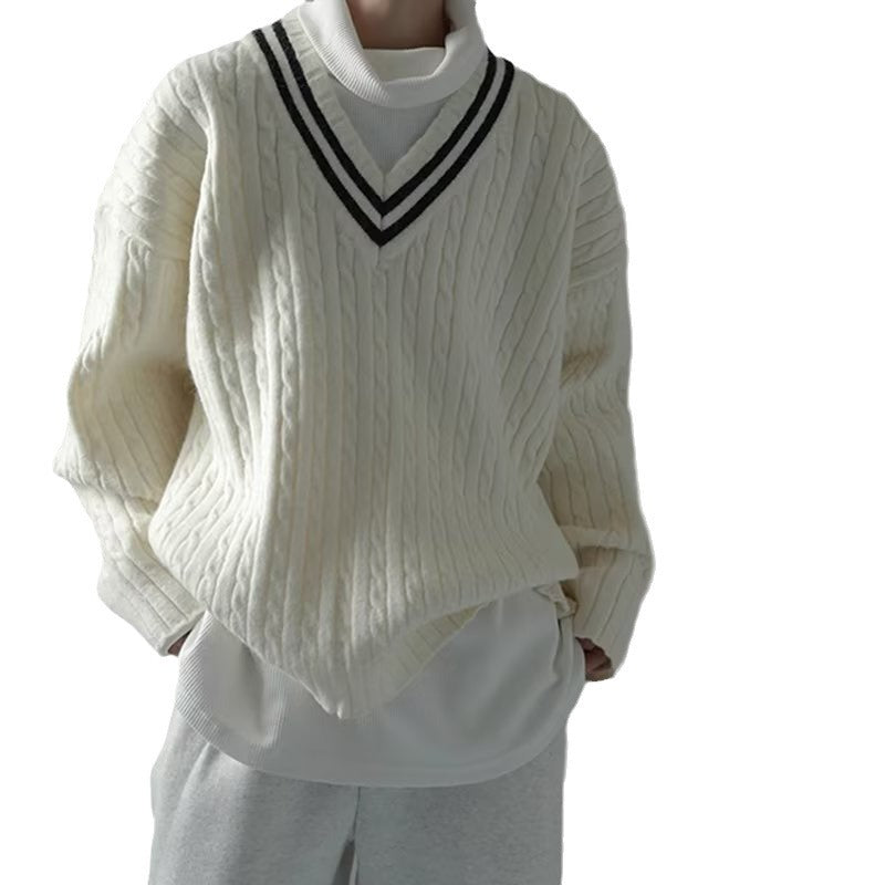saferido -shop classy outfits men Preppy Style V-neck Sweater Men's Suit Ins Winter New Loose All-Match Sweater Niche Sweater