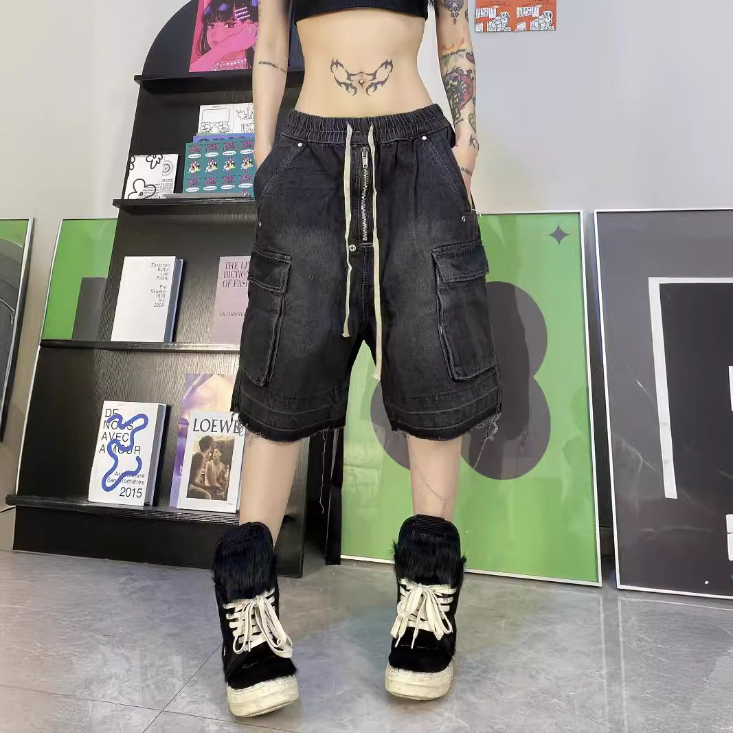 saferido jorts mens outfits 2024 American Retro Washed Workwear Denim Shorts Men's and Women's Summer Thin Straight Men's Shorts