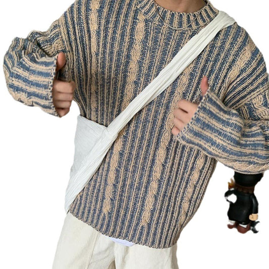 saferido      -shop 90s fashion men Cleanfit Men's High-Grade Sweater Autumn and Winter Korean Style Wear Retro Contrast Color round Neck Casual Sweater