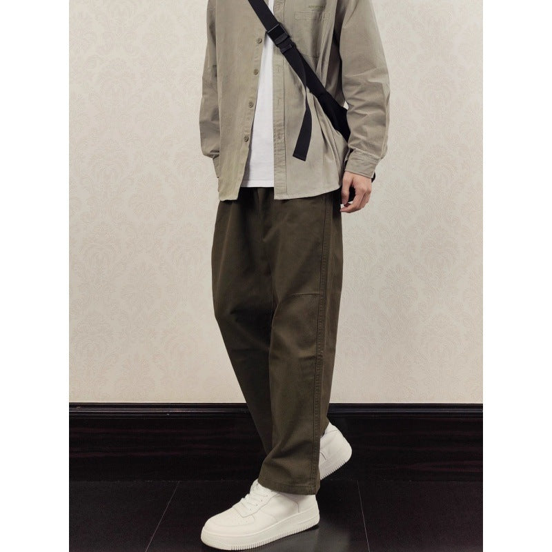saferido      -shop black men fashion urban Spring and Summer New Drawstring Elastic Waist Loose Army Green Casual Straight Trousers Overalls Men