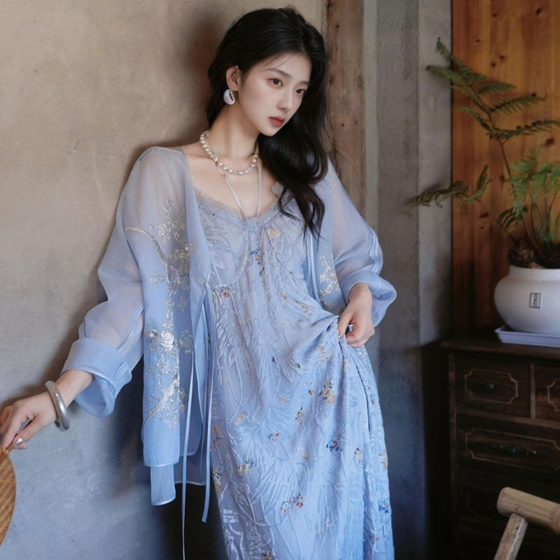 summer, national style light luxury printing beautiful retro mulberry silk celebrity style shirt high-end skirt set M6089
