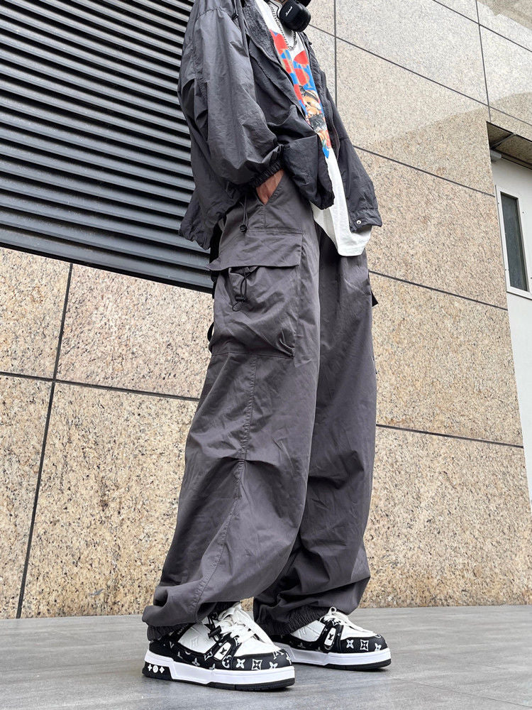 saferido boy outfits Japanese Harajuku Style American Style Wide Leg High Street Multi-Pocket Drawstring Casual Pants Loose Oversize Overalls