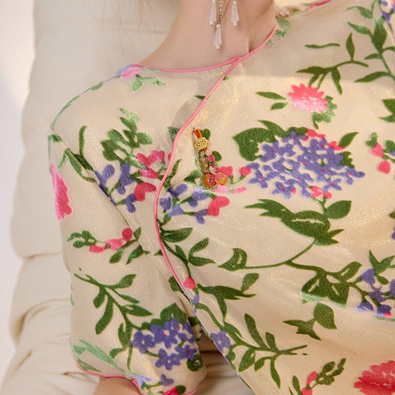 New Chinese style light national style burnt mulberry silk dress with loose temperament and niche design short skirt women M3113