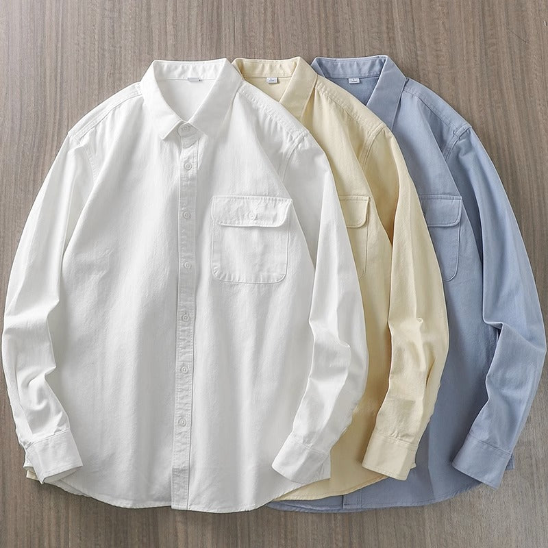 American heavyweight work shirt long sleeve men's spring and autumn pocket high-grade white shirt jacket free ironing anti-wrinkle tide