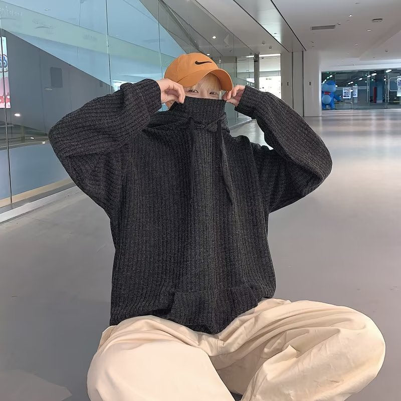 saferido mens winter fashion Turtleneck Hooded Sweater Men's Spring and Autumn Lazy Style Sweater Oversize Men's Coat