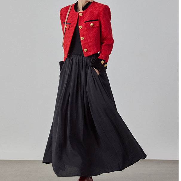 2025 Temperament high-end small fragrant jacket, tweed short jacket spring women's clothing spring and autumn red top