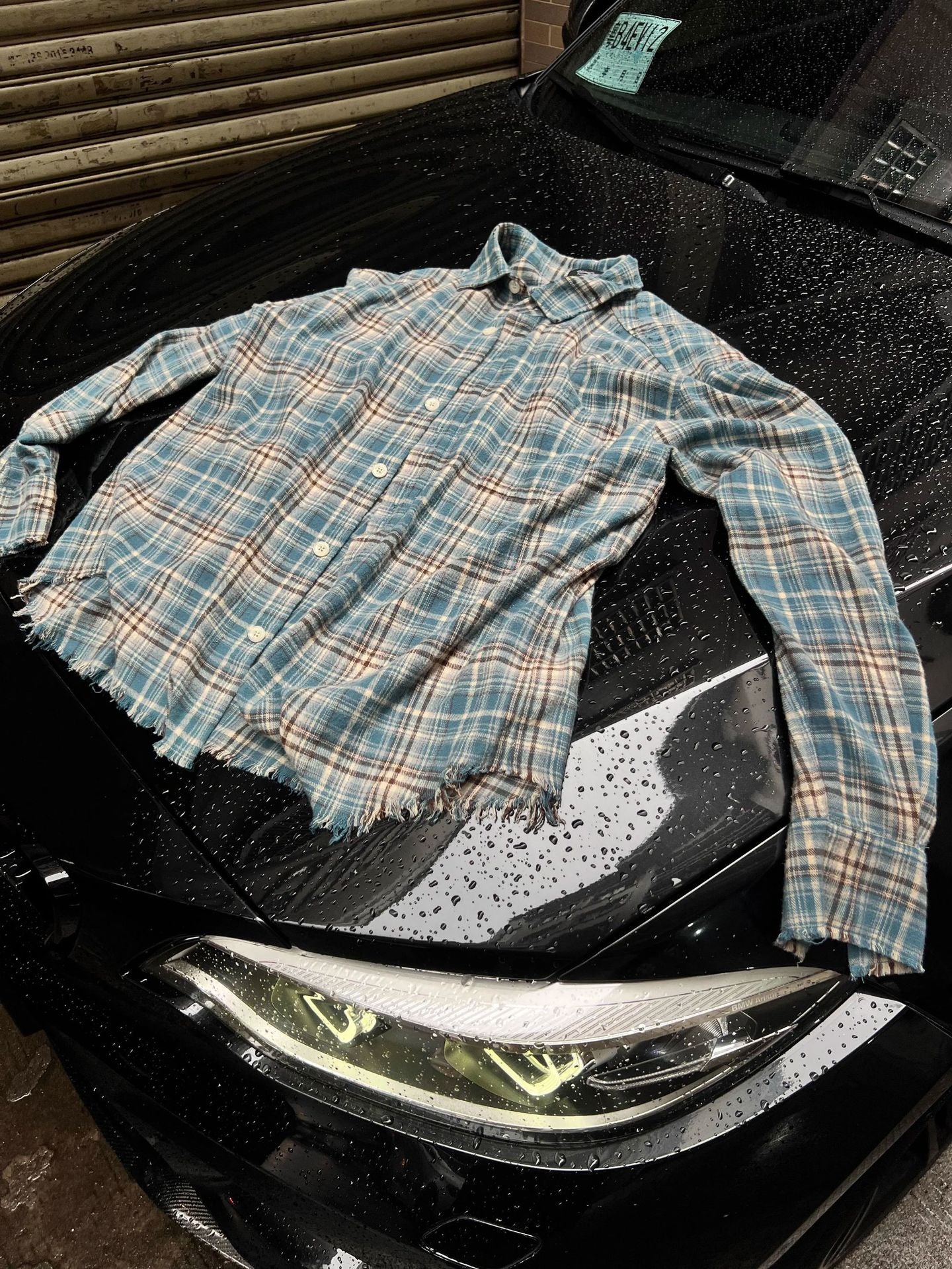 Spring and Autumn New Plaid Tassel Destroyed Shirt Men's Design Niche Loose Versatile Plaid Top Trend