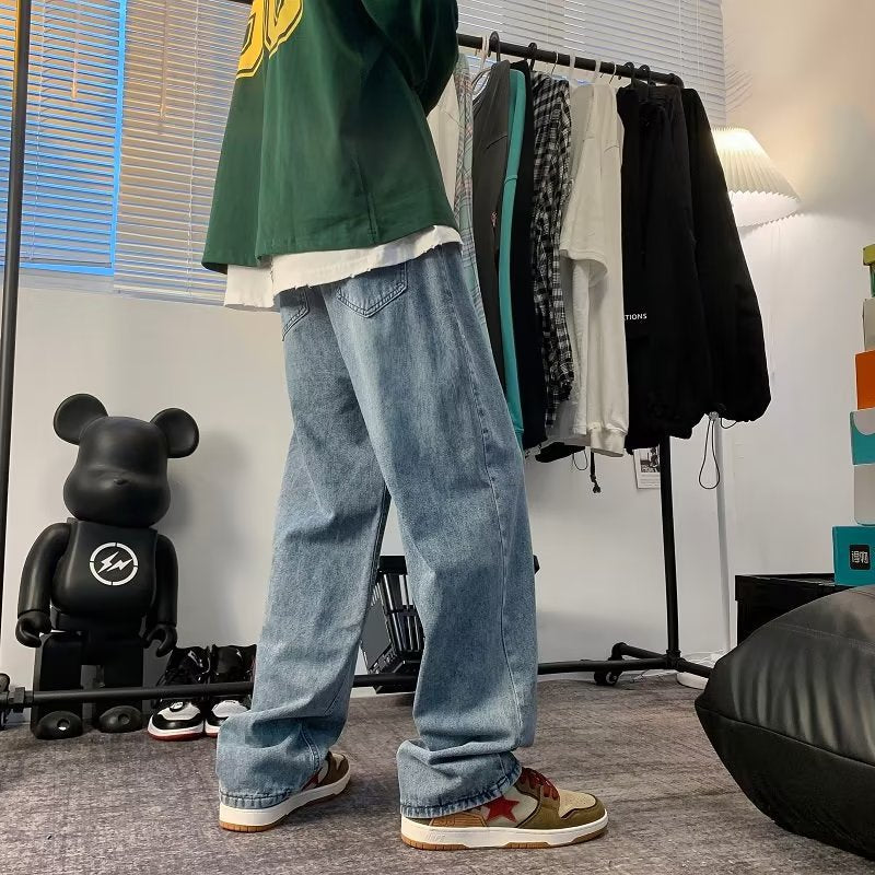 saferido -shop 90s fashion men Jeans Men's Spring and Summer Ins Hong Kong Style Retro Drop-down Wide-Leg Pants Versatile Loose Straight Dad Pants