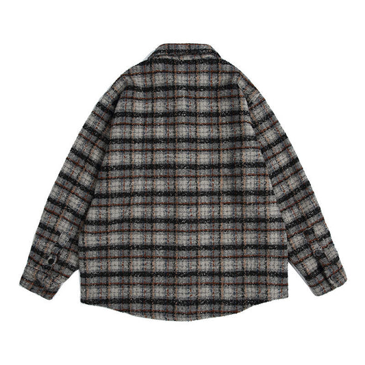 saferido      -shop black men fashion urban Dress Vintage Autumn Japanese Retro Woolen Plaid Loose Long Sleeve Shirt Men's and Women's Neutral Style Coat Fashion