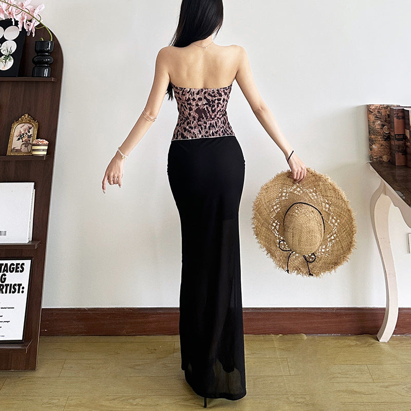 2025 style 2025 spring new women's clothing chest-wrapped mesh see-through navel vest waist-wrapped hip skirt