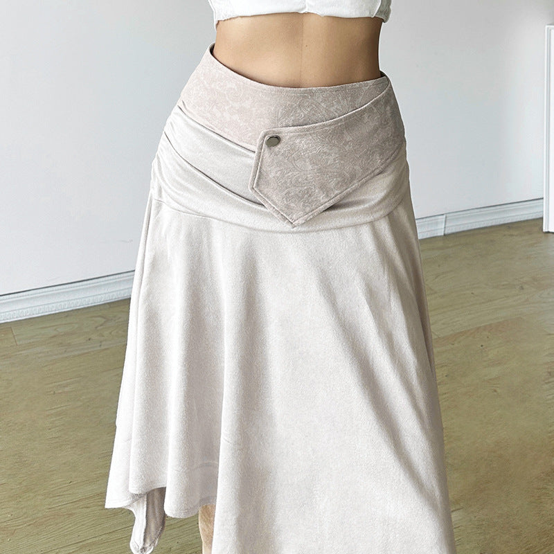 2025 style popular autumn new women's clothing high waist pleated irregular hem elegant and elegant skirt